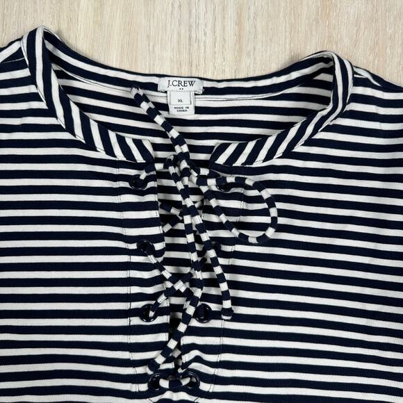 J Crew Navy White Stripe Lace Up T-Shirt Casual Nautical Short Sleeve Dress XL - Picture 5 of 16